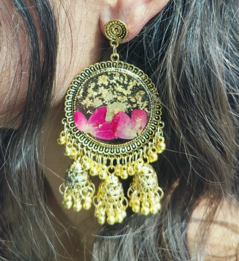 Preserved Rose Petal Heritage Jhumka