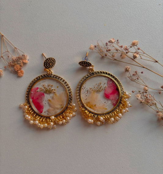 Floral Charm Resin Earrings – Handcrafted Elegance